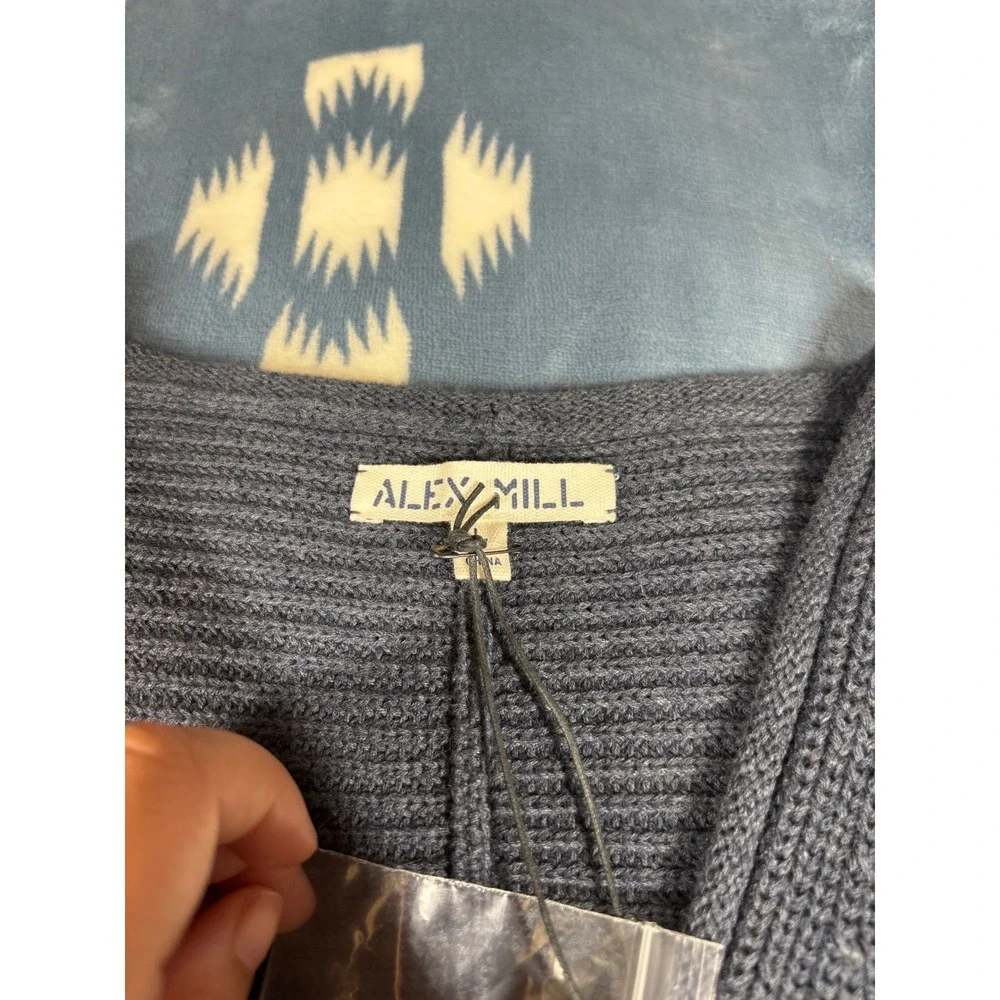 Alex Mill Women Blue Ribbed V-Neck Button Front Cardigan Sweater Vest Large NWT